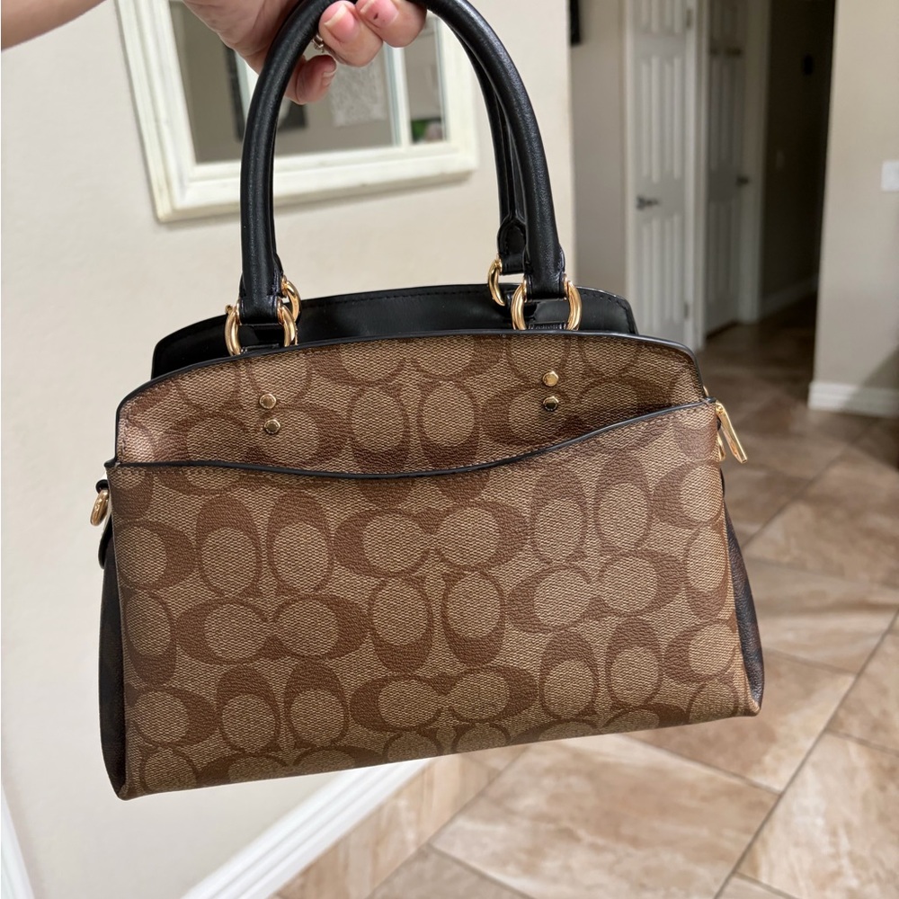 Coach Mini Lillie Carryall In Signature Canvas & Leather Chain Khaki Brown. - Picture 11 of 14